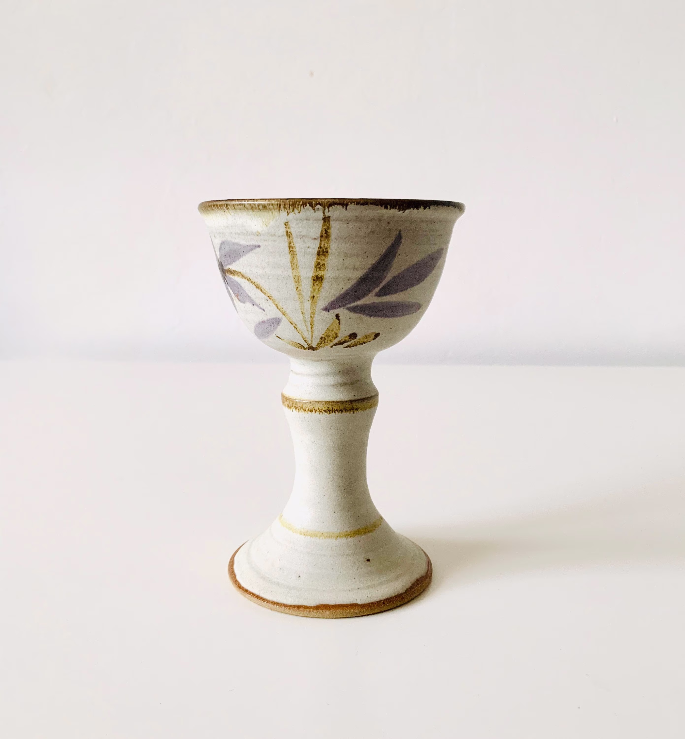 Vintage Salt Glazed Stoneware Goblet With Floral Motive