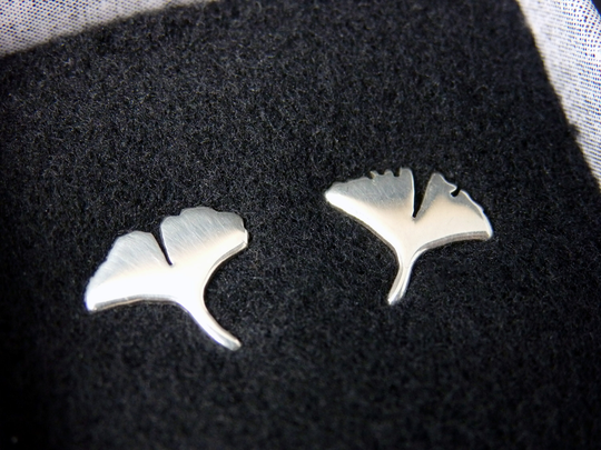 Sterling Silver Ginkgo Stud Earrings, Biloba Leaves