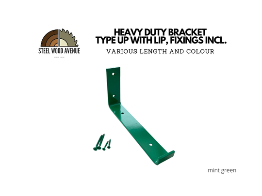 Mint Green Powder Coated Heavy Duty Shelf Bracket, Style Up With Lip, Screws Included, Metal Shelving Hardware, Solid Brick Masonry Wall