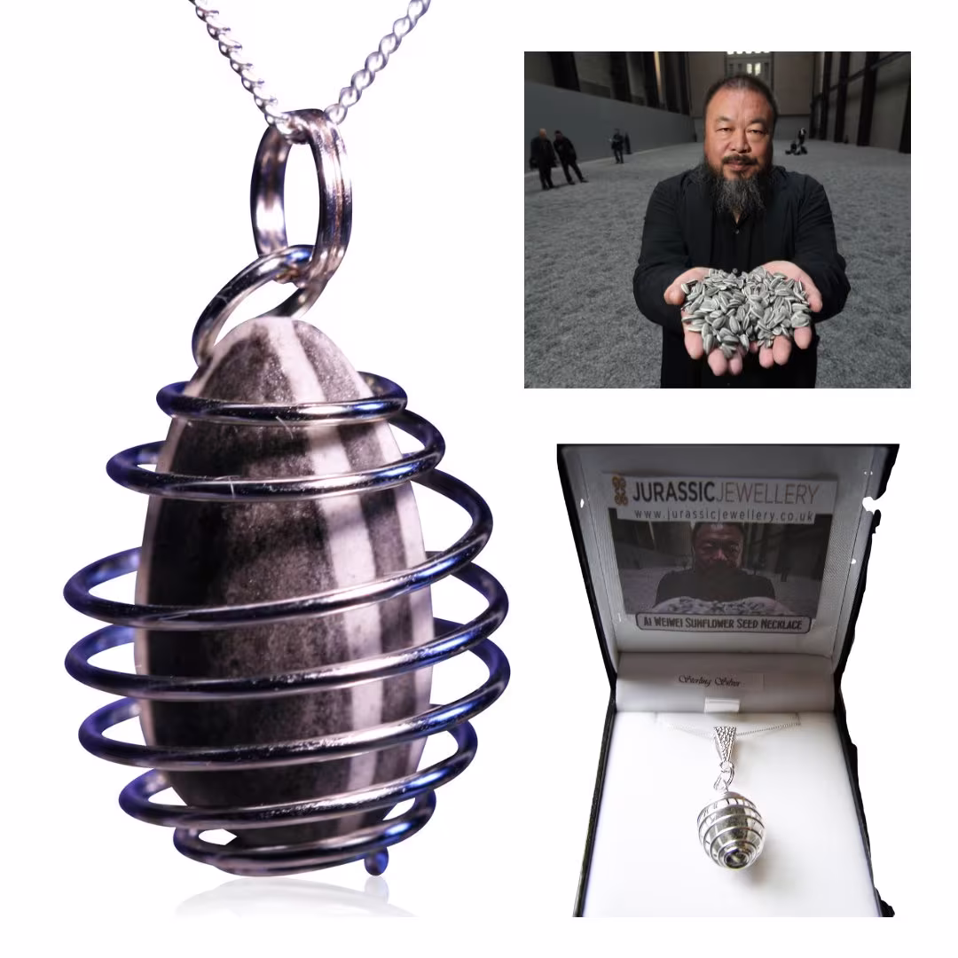 Unique Ai Wei Sunflower Seed Necklace - On Silver Chain