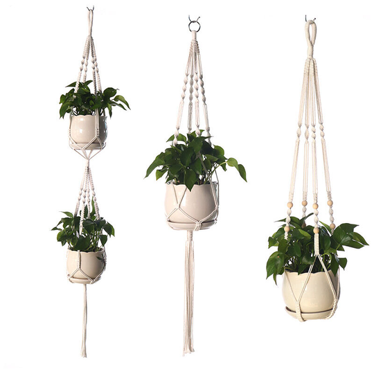 Ilovemilan - 3 pcs Macrame Plant Hanger - Indoor Outdoor Hanging Planter Basket Flower Pot Holder Cotton Rope with Beads Suitable for Pots(Plant &