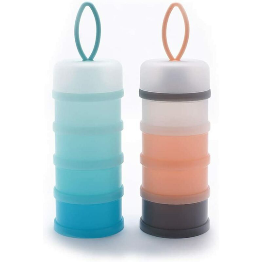 Portable Infant Baby Milk Powder Dispenser, Stackable Boxes, 4 Layers Container Cereal/Food/Fruit/Snacks Breastfeeding 480ml (Blue+Pink)