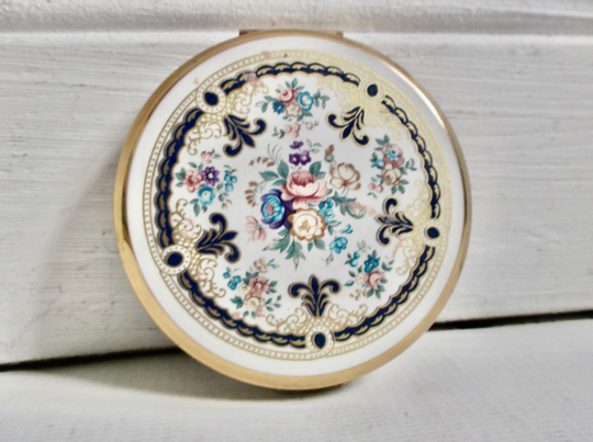 Vintage Stratton Floral Brass Compact Mirrored Round Powder