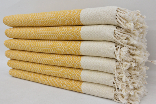 Wedding Gift Towel, Organic Cotton Turkish Hand Diamond Design Mustard 20x40 Inches T-205