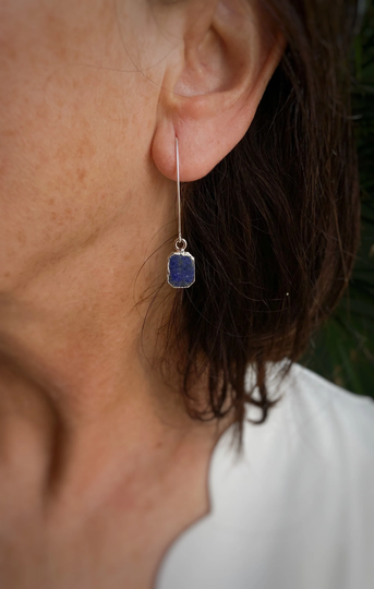 Lapis Slice Earrings, Organic Stone, Dropper Birthstone September Birthstone, Handmade, Gemstone, Lapis Silver