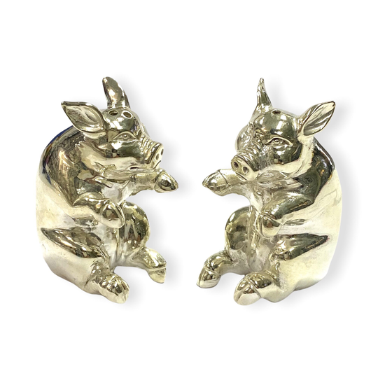 Novelty Piglet Pair Salt & Pepper Shaker Pots 925 Sterling Silver Plated