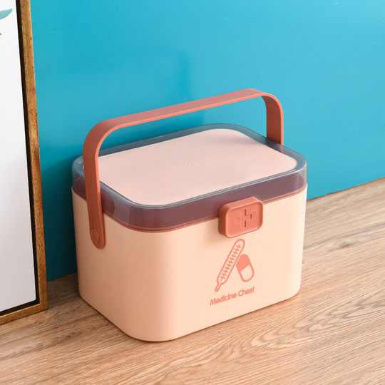 BR-Vie Medicine Box, 2 Tier Medicine Box, Medicine Kit, Plastic First Aid Box, with Handle, Medicine Storage Box, for Emergencies(Pink)