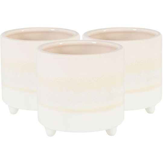 Reactive Glaze Footed Plant Pots - 10.5cm - Natural - Pack of 3 - Nicola Spring