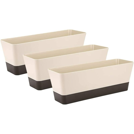 Tinor - Rectangular Flower Box, Plastic Rectangular Flower Pot, Outdoor Balcony Planters for Succulents, Flowers, African Violets, 30.5cm, Set of 3