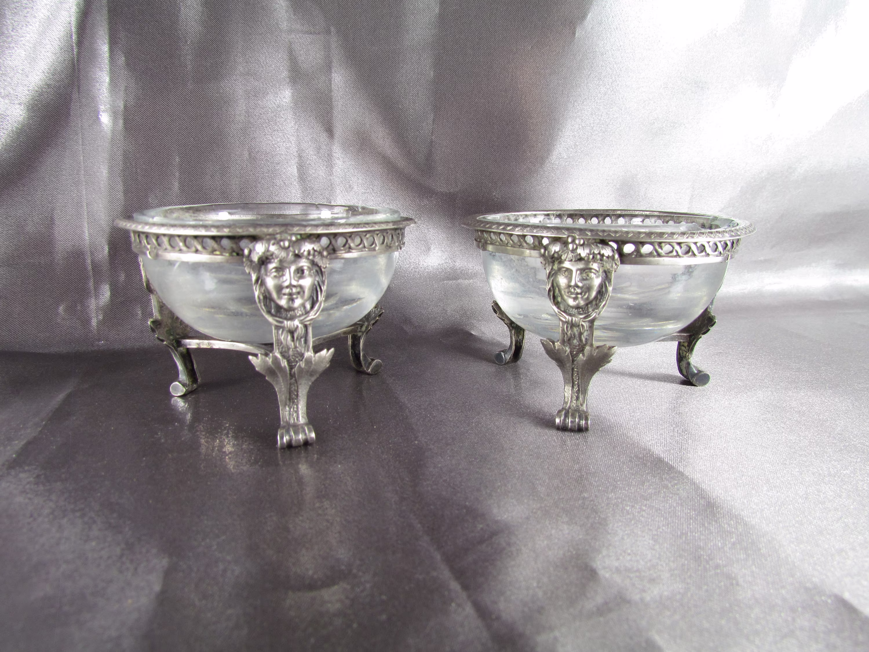 Salt Cellar 1St Empire Antique Sterling Silver Crystal Cellar, Victorian French Cellars