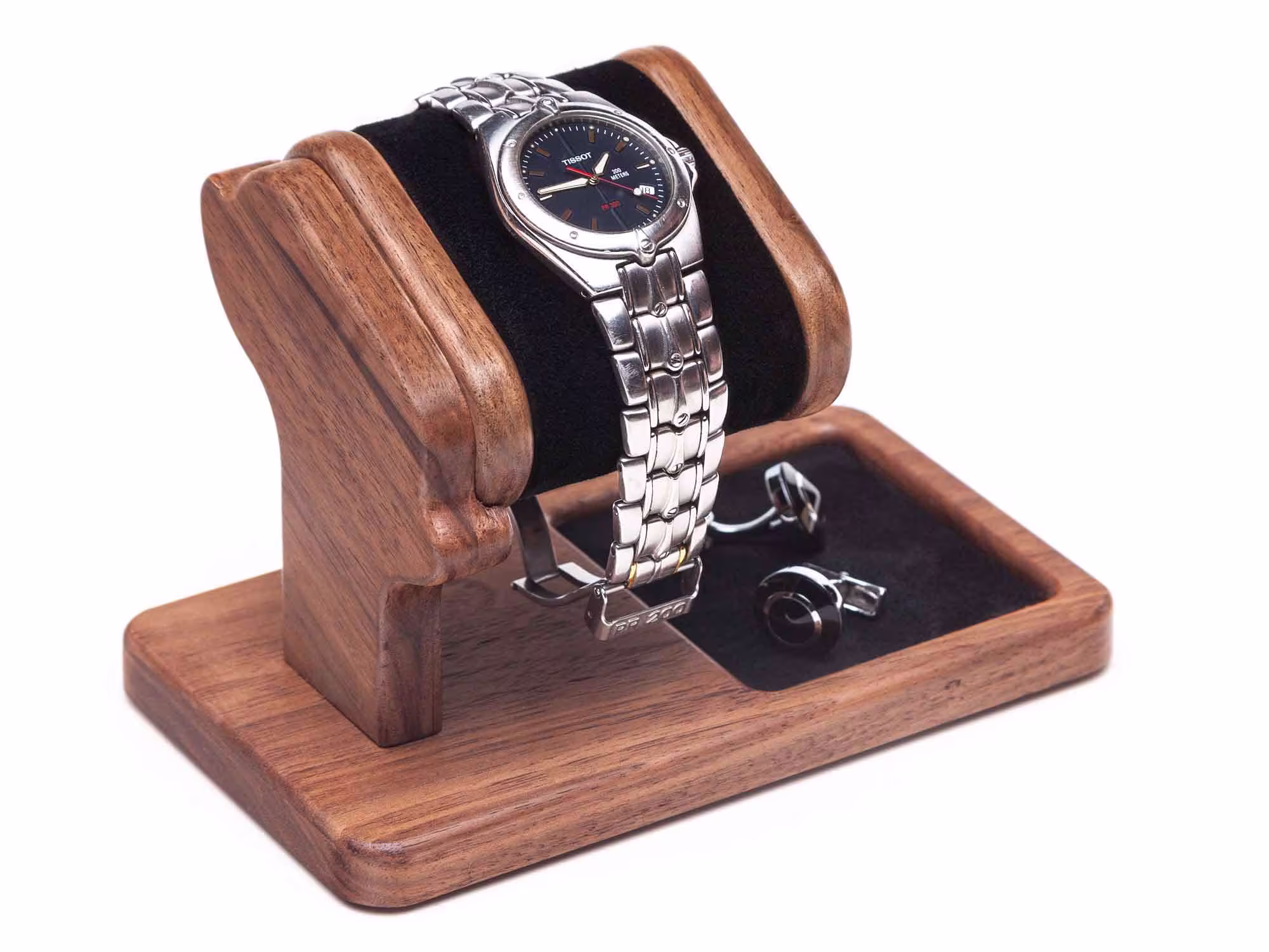 Walnut Wood Desk Organizer Watch Stand Jewelry Tray Personalized Box Docking Station Case Display For Men Holder