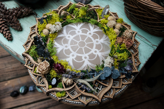 Selenite Charging Plate | Crystal Grid Mandala Large