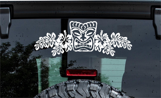 Tiki Head With Hibiscus Flowers Vinyl Decal | #ss019