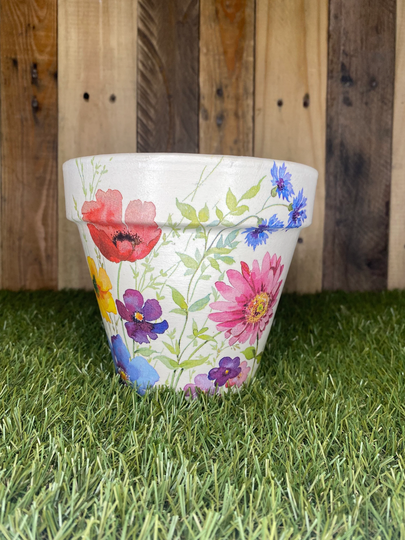 Pretty Flower Pot, Pretty Gift, Summer Plant Decoupaged Pot