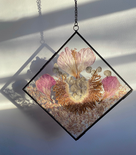 Pressed Flowers Wall Decor | Dried in Glass Frame Framed Botanical Art With Real & Foliage