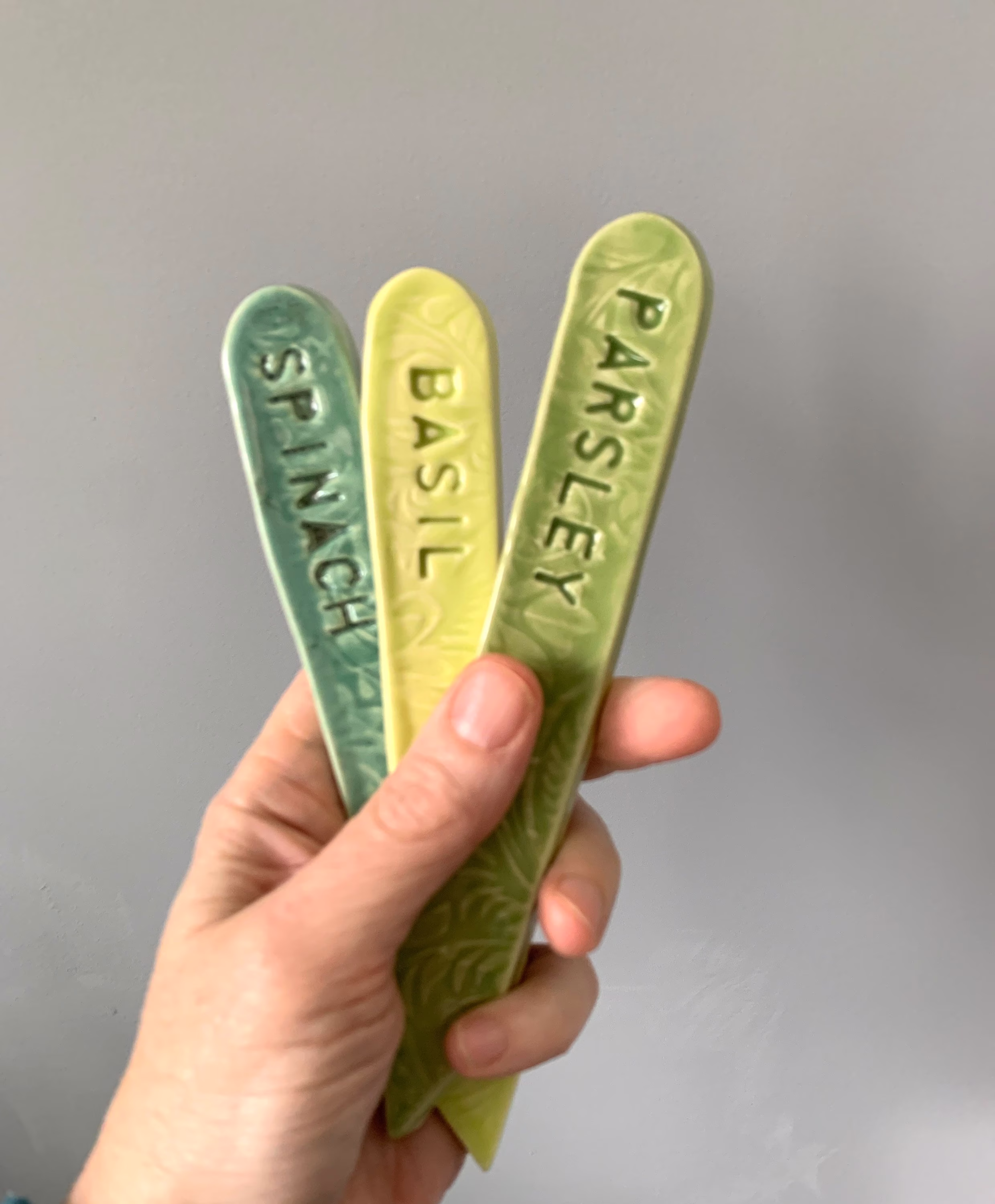 Herb Markers, Set Of Three, Garden Veggie Pottery Handmade, Mother's Day Gift