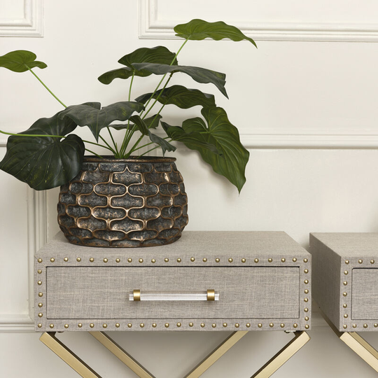 Melody Maison - Rustic Brass Patterned Planter Pot - Small - Brass