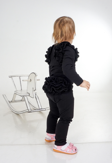 Leggings With Ruffles - Organic Cotton Trousers For Baby Or Toddler - Handmade Pants Girl - in Black Other Colors