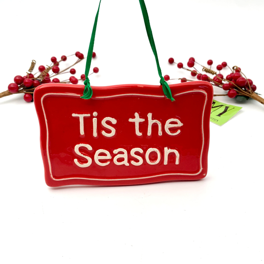 Vintage Cearmic Tis The Season Sign Christmas Decor Red My40Yearcollection