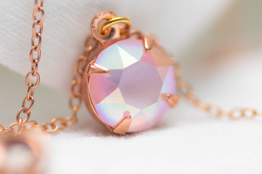 Crystal Necklace, Powder Rose Ab Bridesmaid Gold Necklace