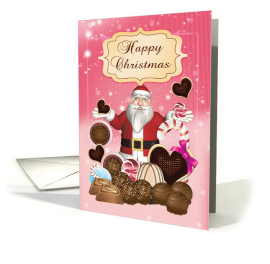 Santa, Santa's Candy Christmas Holiday Card, Lots Of Yummy Chocolates & Tasty Treats