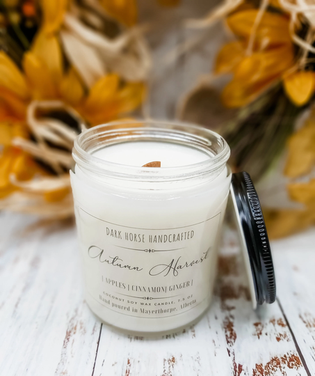 Autumn Harvest - Fall Candles, Wood Wick, Seasonal, Decor, Soy Wax, Apples Cinnamon Spice