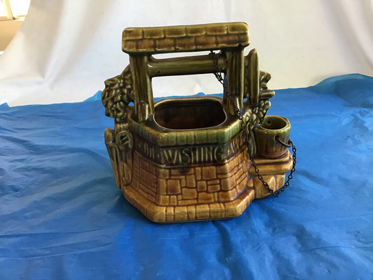 1950's Heavy Glazed Pottery "Wishing Well" Planter From Mccoy - Usa "Oh Wishing Well Grant A Wish To Me