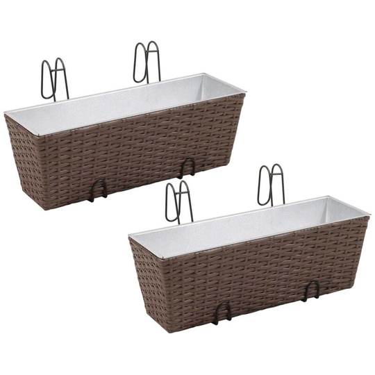 Asupermall - Balcony Trapezoid Rattan Planter Set 50 cm 2 pcs Brown