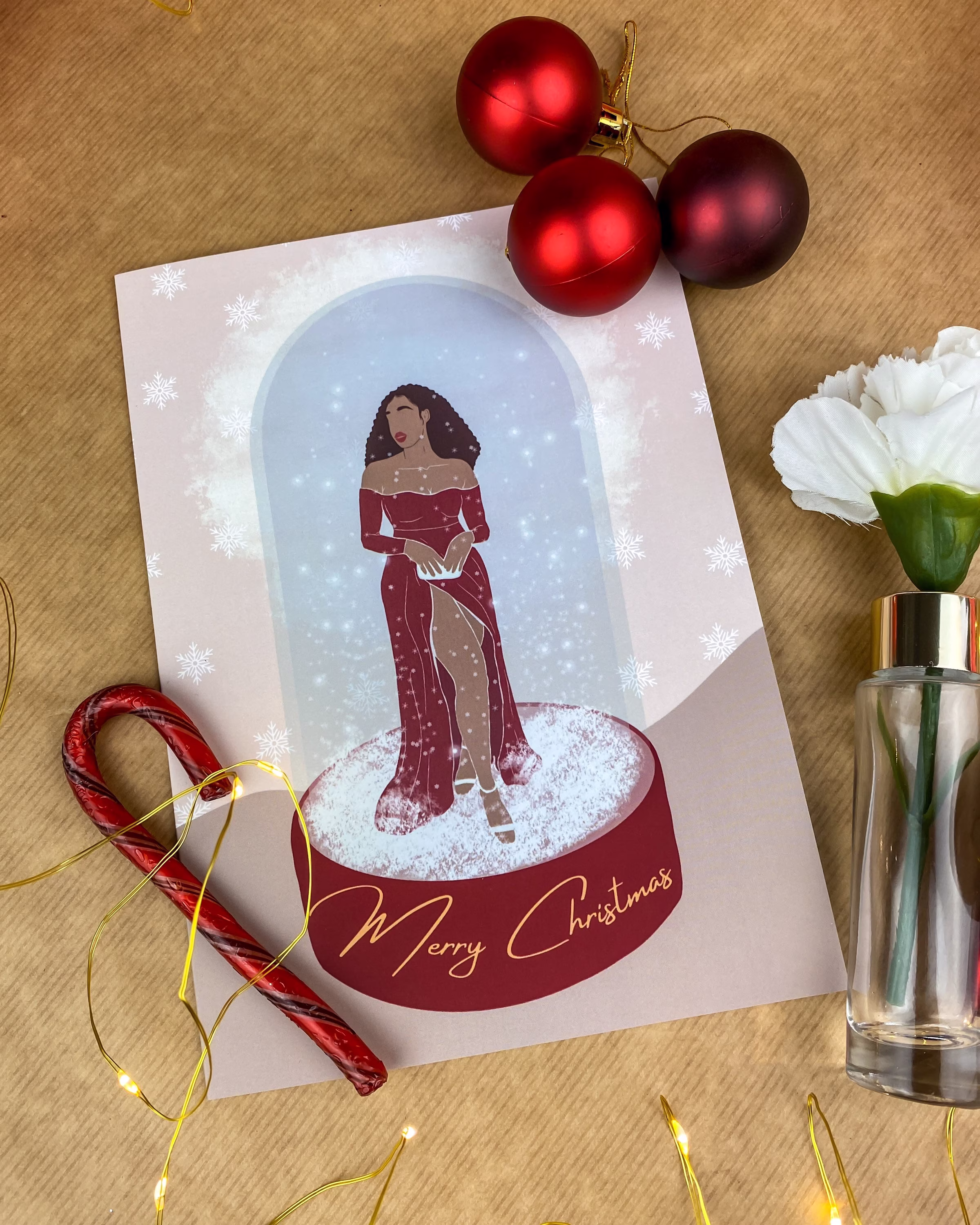 Black Woman Christmas Gifts Cards, Seasons Greetings Holiday Diverse Greeting Cards Merry Xmas Mixed Race Ethnic Bi Racial Melanin