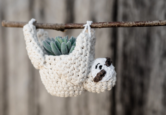 Hanging Sloth Planter | Wall Indoor Succulent Plant Pot Cozy Handmade Crochet Gift