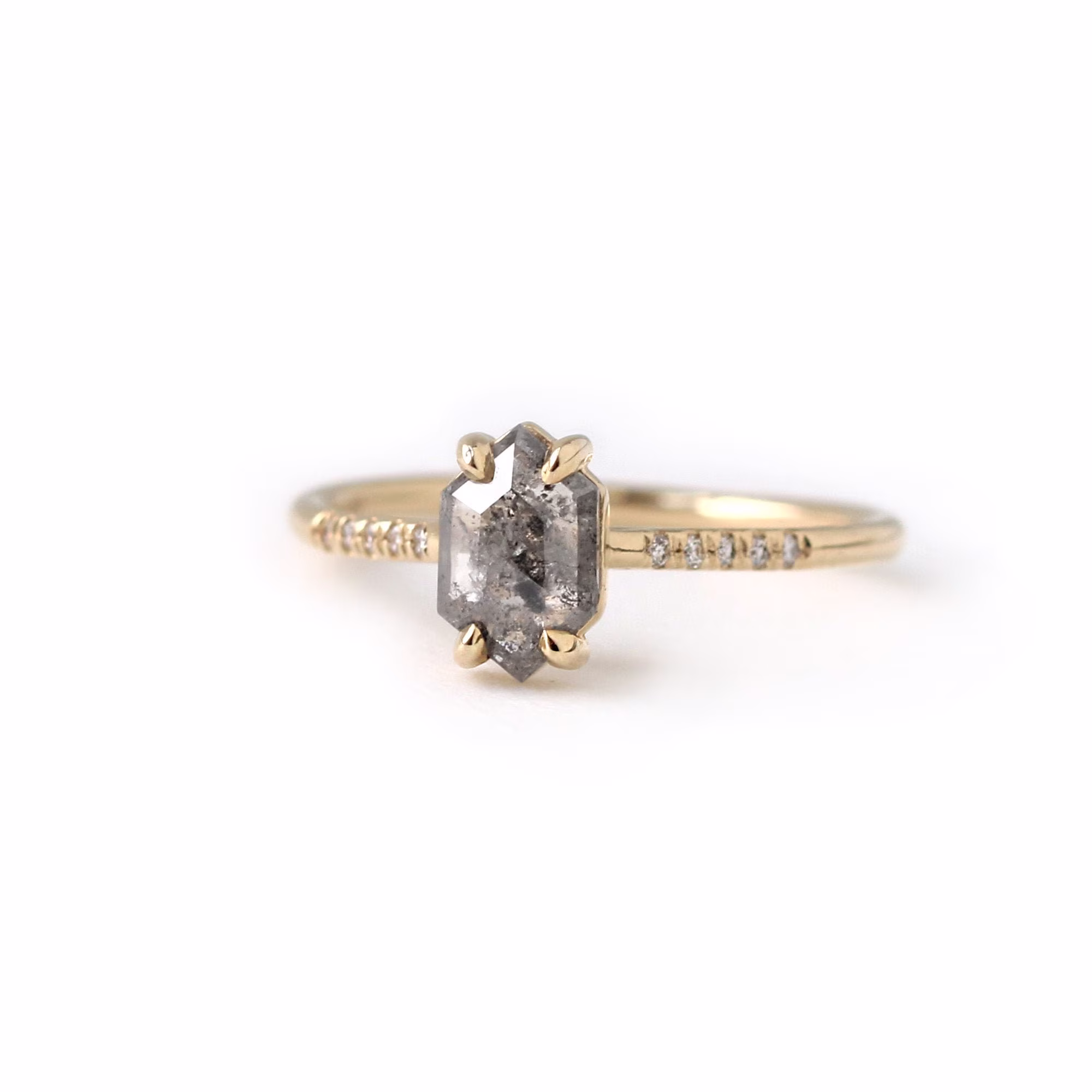 Sold - 3/4Ct Kite Cut Diamond Ring, Ava, Salt & Pepper Unique Engagement Ring, Kite Cut Geometric Wedding Ring