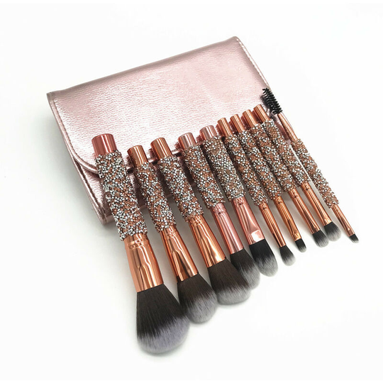 Perle Rare - Professional Makeup Brushes Diamond Encrusted Makeup Brush Cosmetic Brushes for Foundation, Cream Powder, Blush, Eye Shadow, 10 Pieces