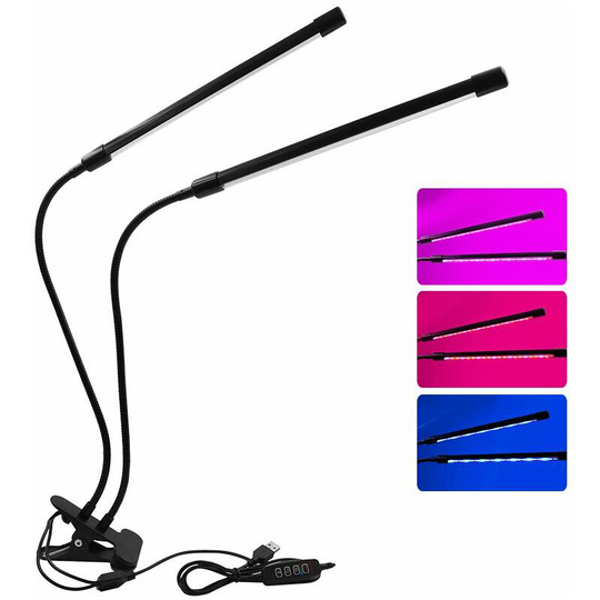 2 Head Grow Light Adjustable Arm Bulb Plant Grow Lamps with Auto on/off 3/9/12H Intelligent Timing 10 Levels Brightness for Indoor Plants,Black