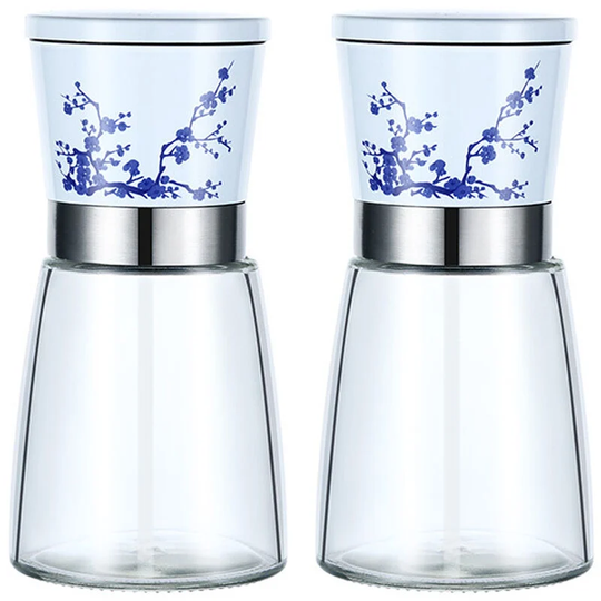 Pepper Salt Grinder Mill - Adjustable Coarseness Ceramic Spice Grinder Shaker - for Home Kitchen Gifts Two sets of blue and white porcelain