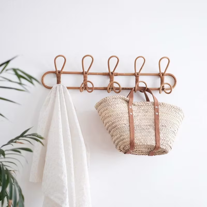 Rattan Hooks Wall Hanging Clothes Hanger Coat For Wall, Hat Holder Entryway Organizer Bathroom Towels Boho Home Decor