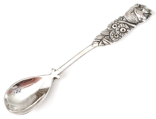 Charming Cruet Spoon, Small Salt White Metal, Floral Handle, Lion Pattern, Condiment Table Accessory, Spice Decorative