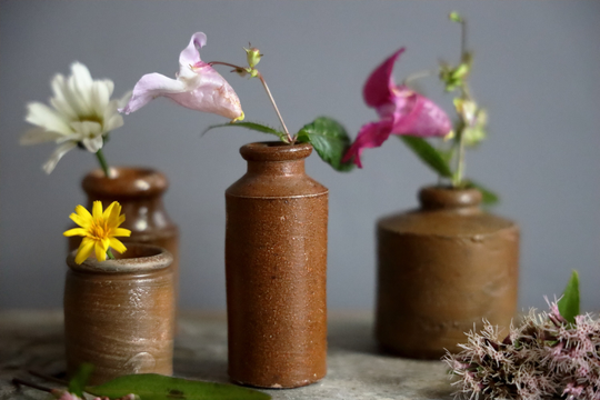Antique Stoneware Ink Bottles/Wells Salt Glazed Rustic Victorian Pottery