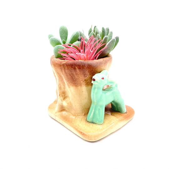 Vintage - Fabco Pottery American Log & Turquoise Deer Indoor Planter Mid Century Air Plant/Succulent
