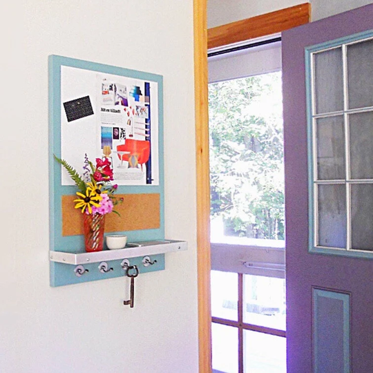 Message Center, Magnetic Whiteboard With Cork, Wall Mount Organizer Shelf & Hooks, Functional For Home, Office, Kitchen Decor