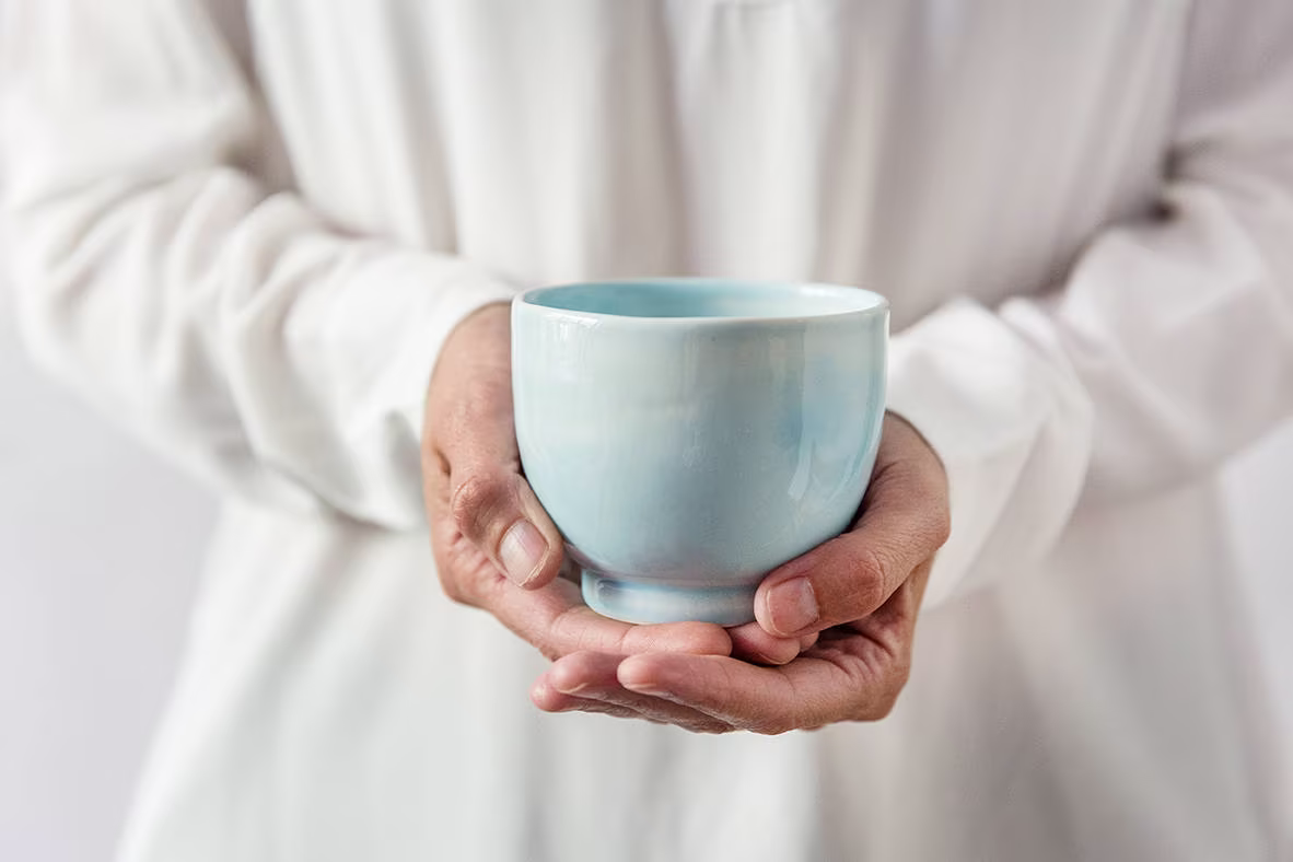 2 Light Blue Ceramic Matcha Tea Bowls, Pottery Coffee Mugs, Ice Cream Bowls Set, Tumblers Cups, Modern Gift, New Home Gift