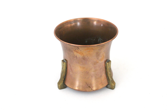 Rare Small Vintage Art Deco Copper Plant Pot With Brass Feet By Linton, Made in England || Retro Planter Jardiniere Great Patina