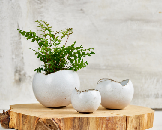 Set Of 3 Handmade Shiny White Ceramic Planters, Wedding Gift, Unique Eclectic Home Decor, Indoor Planters