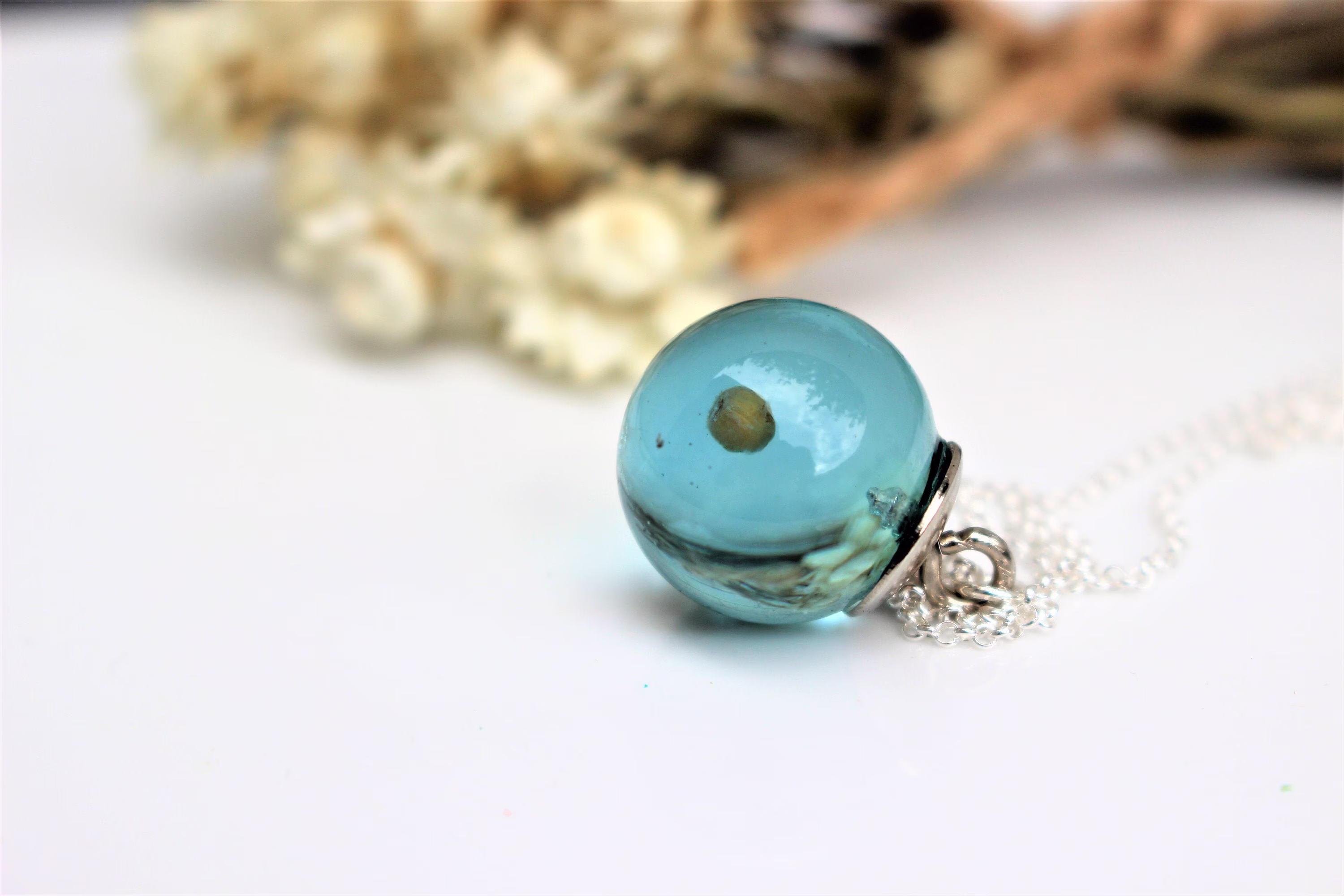 Mustard Seed Necklace, Faith Resin Jewellery, Inspirational Gift, Aqua Sphere, Gift For Her