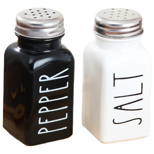Fvbjd - Glass Pepper shakers set - Cute White Salt and Pepper Shakers for Home Restaurant or wedding Gifts black and white seasoning bottle