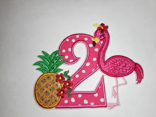 Birthday - Ready To Ship Patch - Flamingo - Tropical-Palm Tree - Number 2 - Iron On-Pineapple