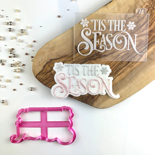 Tis The Season Cookie Cutter & Embosser, Christmas Cutter, Merry Xmas Stamp, Icing Stamp