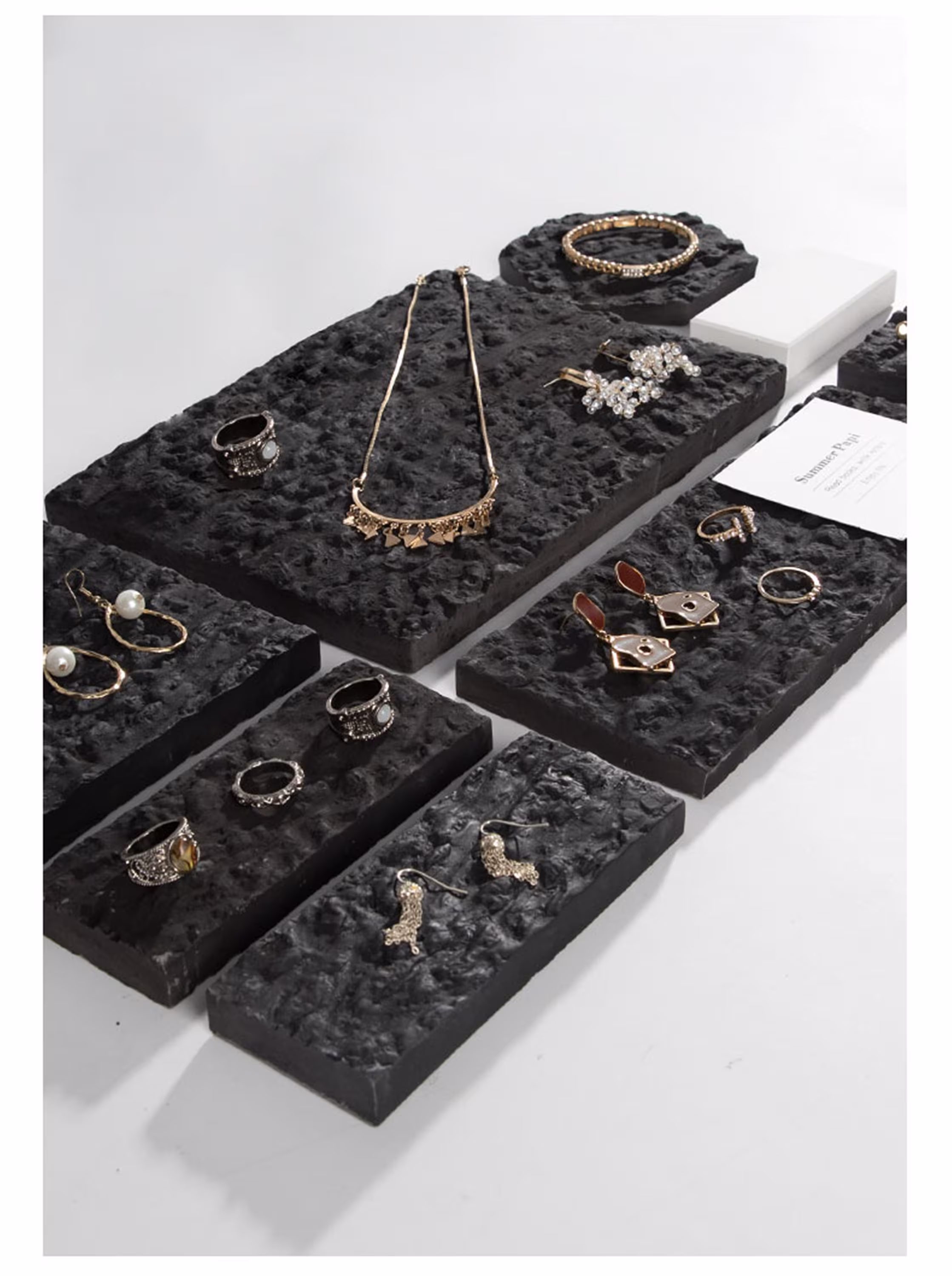 Black Rock Soil For Jewelry Display, Display Set, Stand, Organizer, Ring Earring