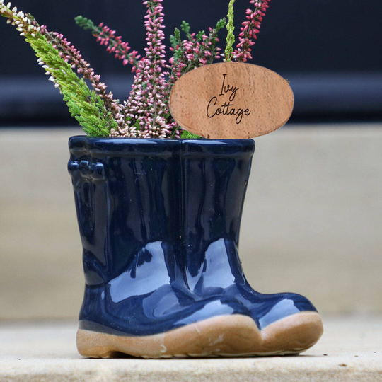 Midnight Blue Welly Boots Garden Plant Pot