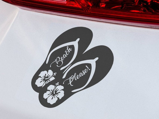 Beach Please Flipflop - Hibiscus Summer Vibes - Vehicle, Laptop, Cooler, Window, Bumper Stickers, Vinyl Outdoor Decal