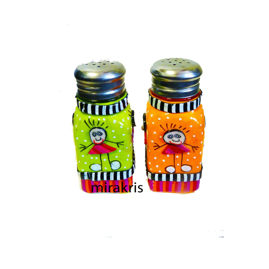 Colorful & Unique Cute Glass Slat Pepper Shakers Set, Spice